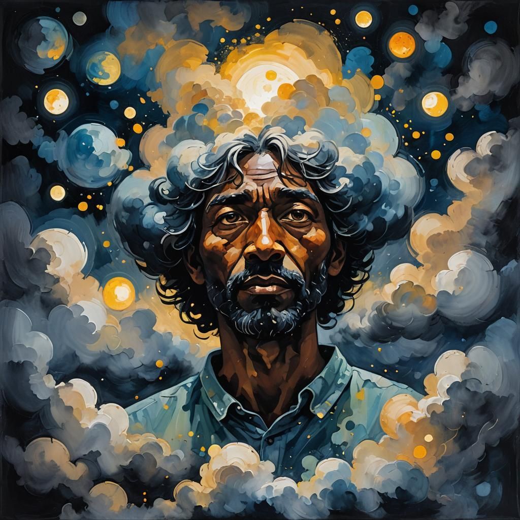 Cloud Covered Face with Orbs in Impasto Style
