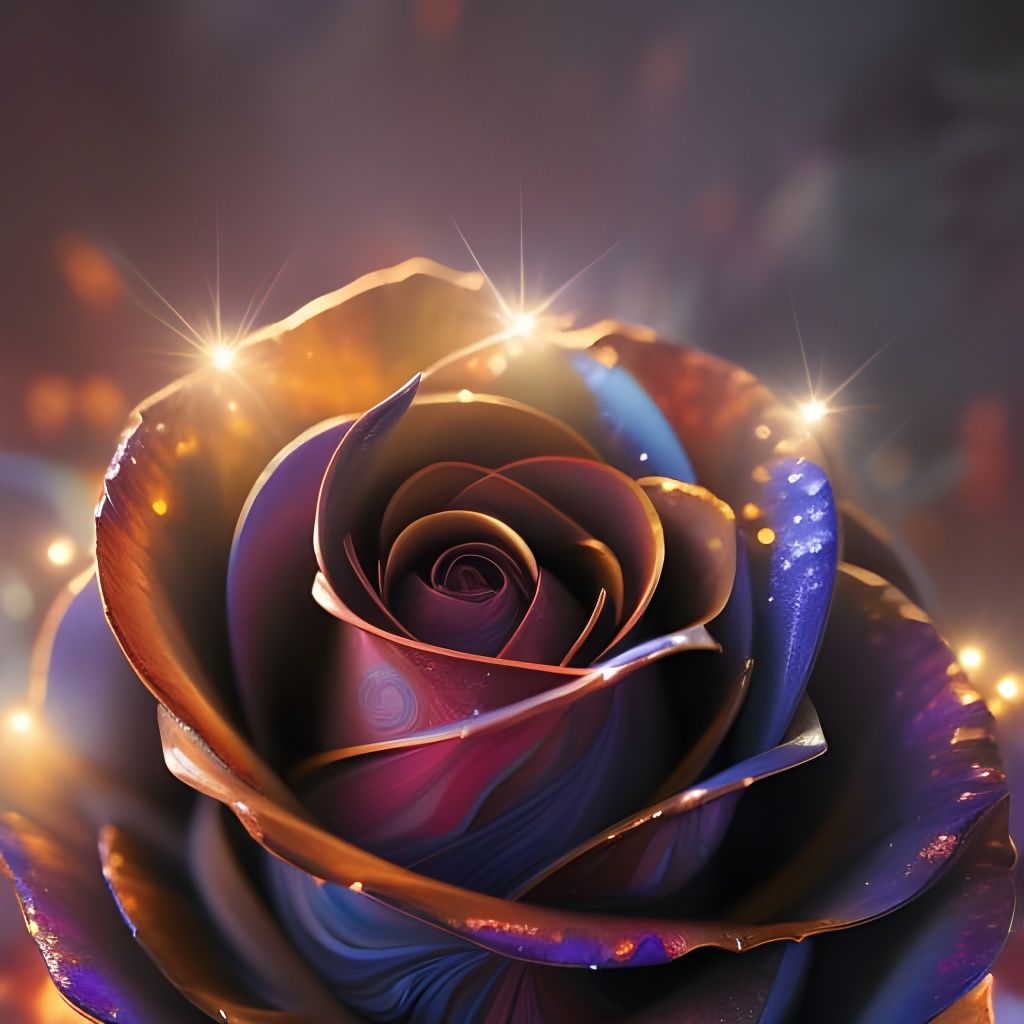 Crystallized Fiery Rose in Detailed Calligraphy Ink Painting