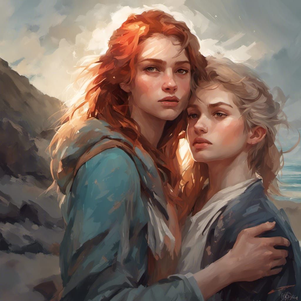 Romantic Beach Kiss: Hyperdetailed Portrait in Splash Art St...