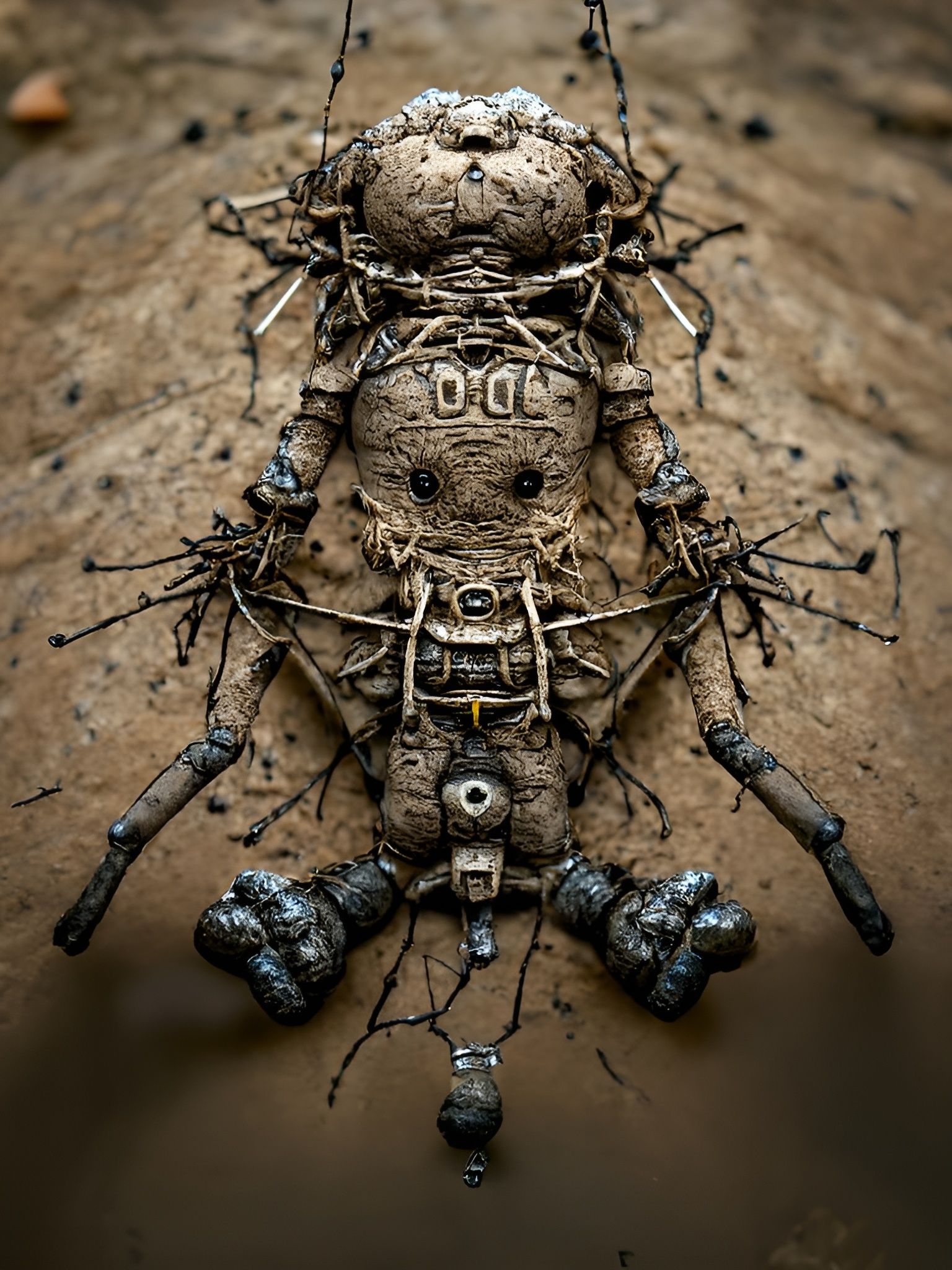 Sinister Cyberpunk Voodoo Doll Made of Dried Mud