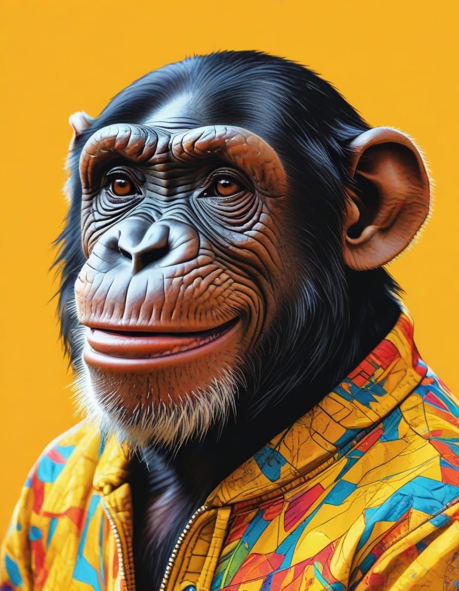 Vibrant Chimpanzee Portrait in Bold Pop Art Style