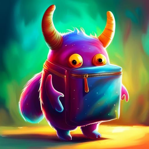 Fuzzy Horned Monster's First Day of School in Graffiti Art