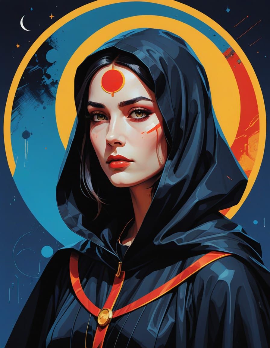 Mystical Moon Witch in Cyberpunk Style