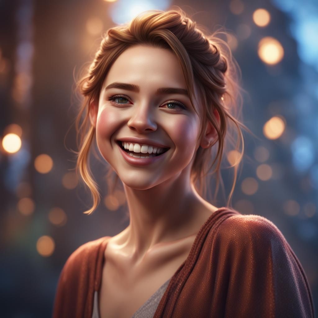 Laughing Girl Portrait in Detailed Matte Painting Style