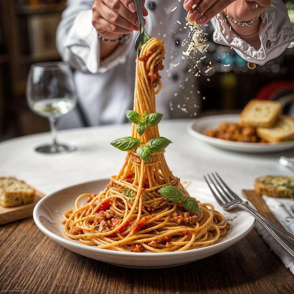 Surreal Italian Masterpiece: Spaghetti Eiffel Tower
