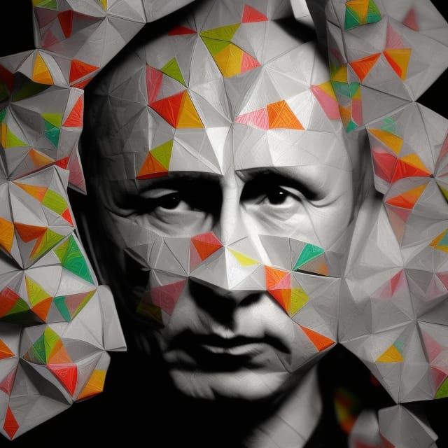 Putin Portrait in Collage Art Origami Papercraft
