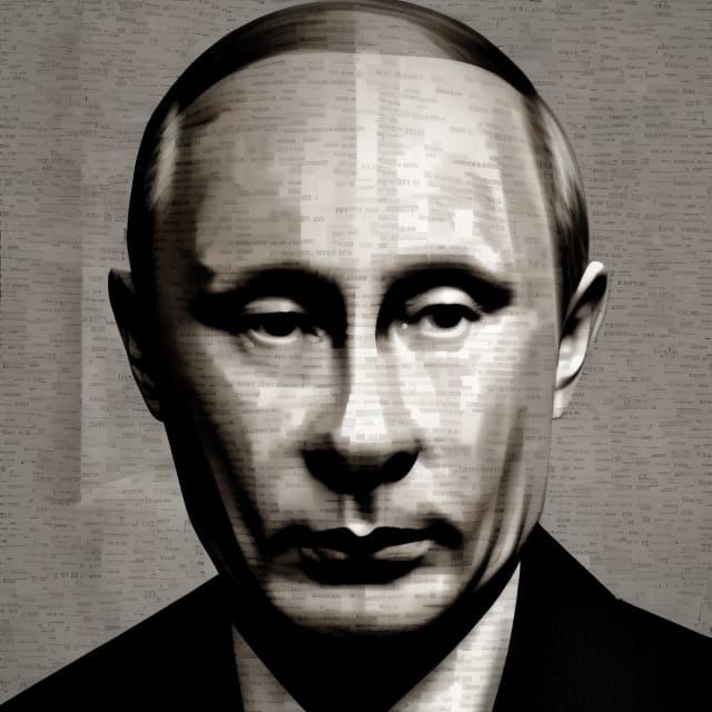 Putin Portrait in Collage Art Origami Papercraft