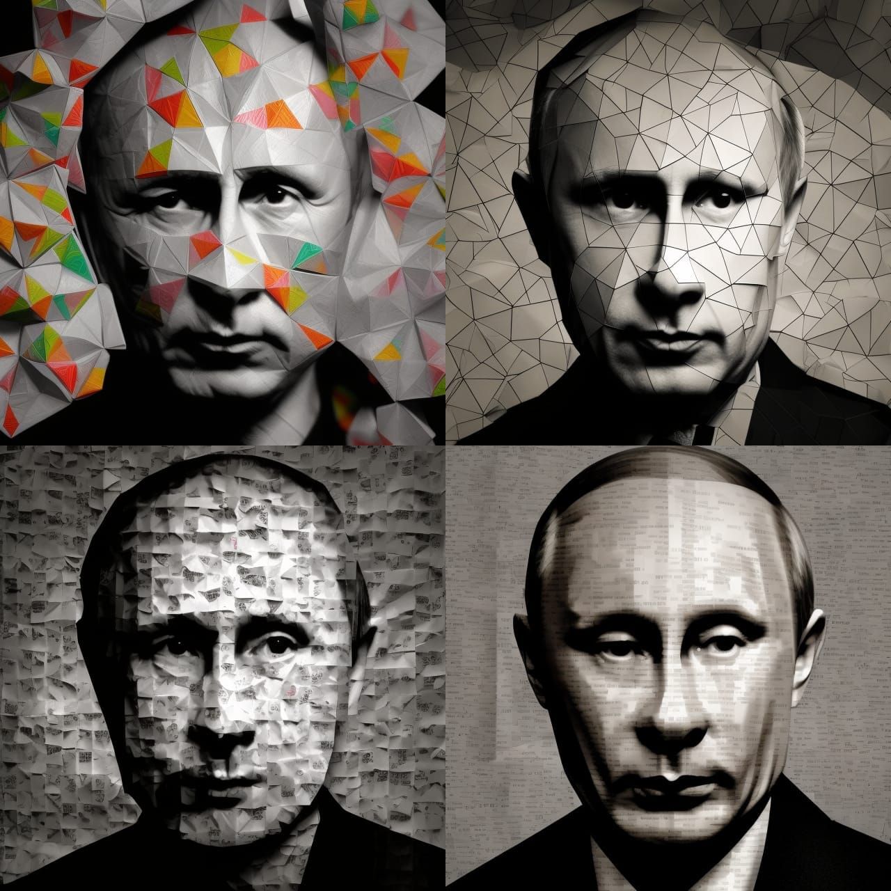 Putin Portrait in Collage Art Origami Papercraft