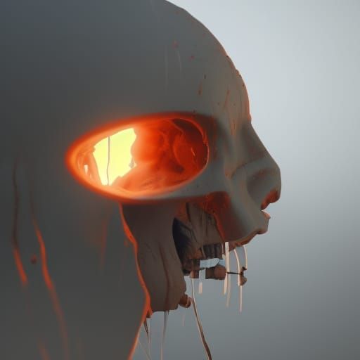 Cracked Skull with Smoke, Photorealistic Dystopian Art