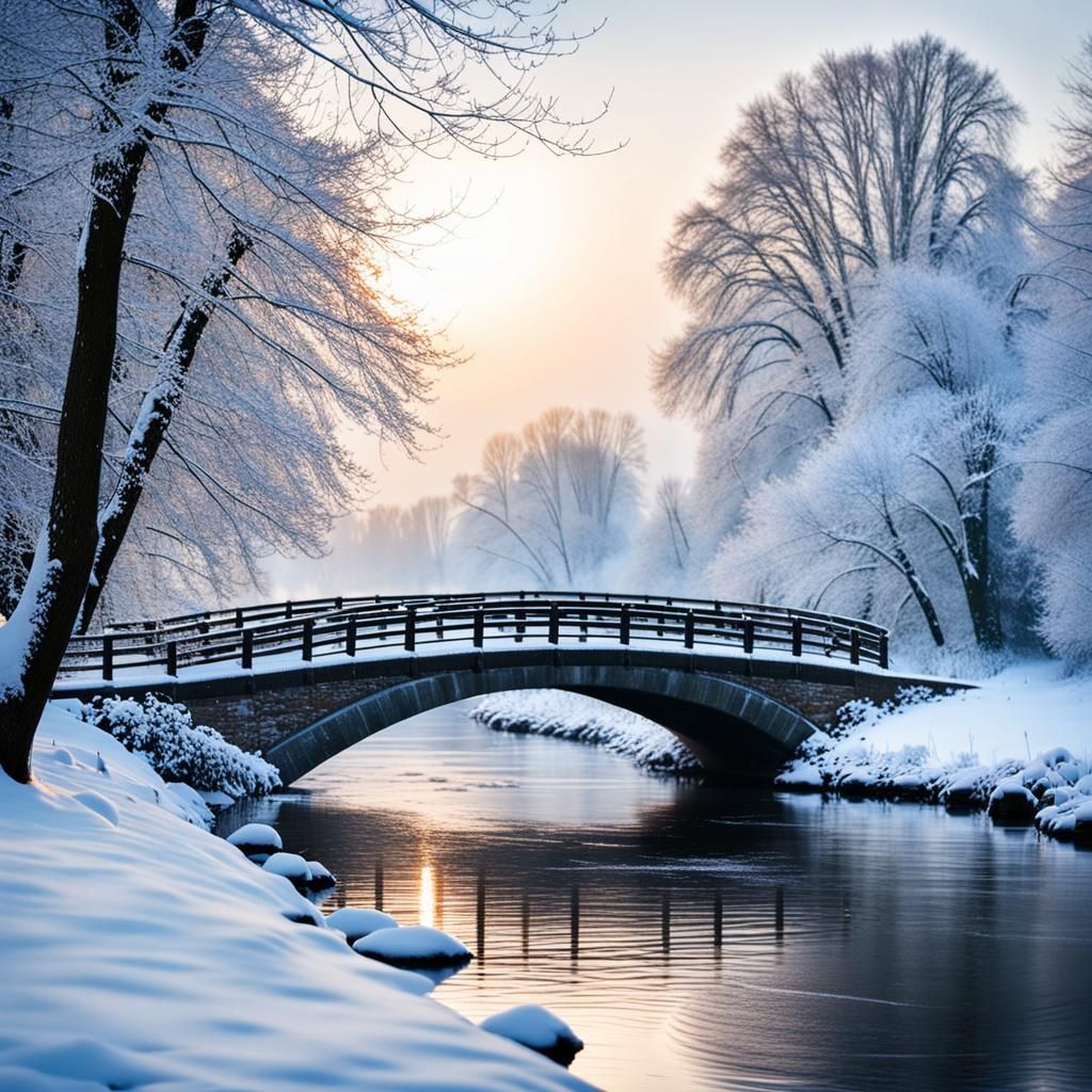 Winter Riverscape with Snowy Charm