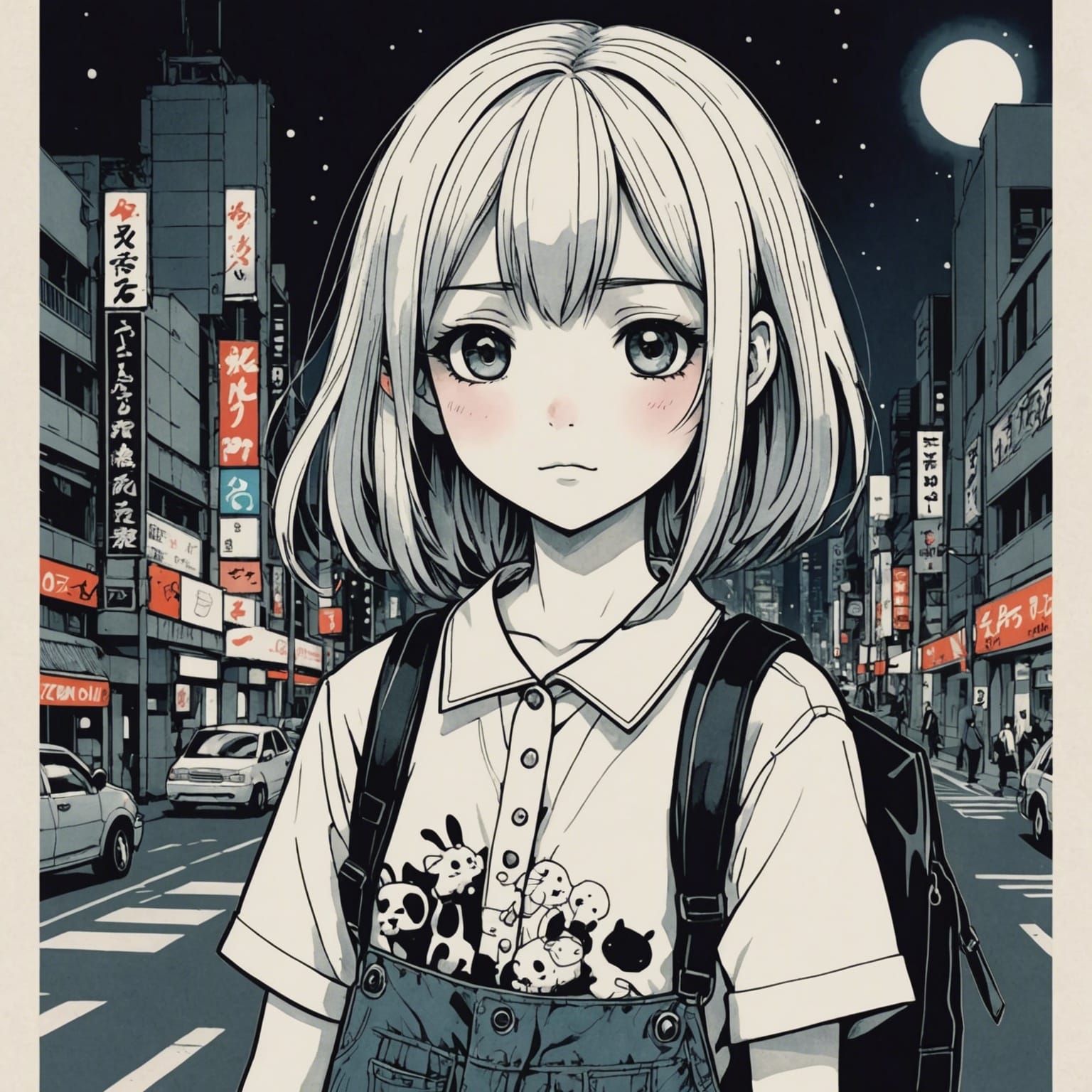 Cute Manga Illustration in Grunge Art Style