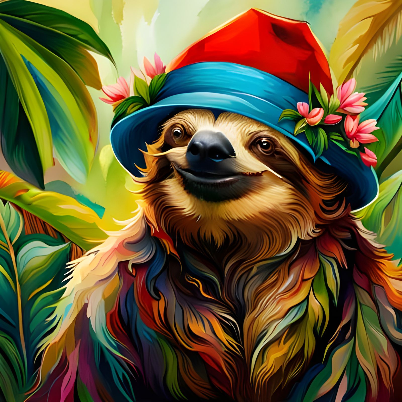 Happy Sloth Portrait in Detailed Digital Style