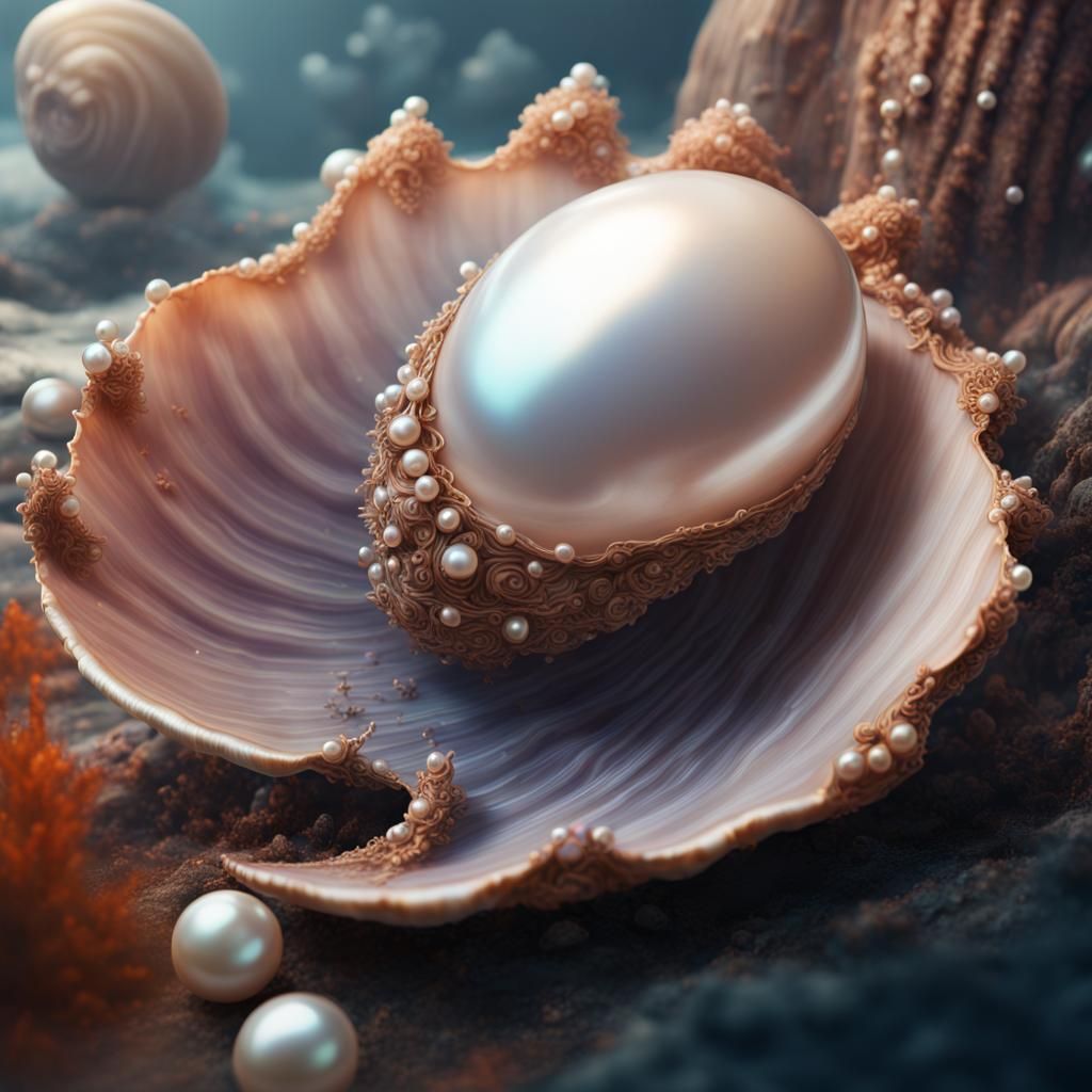Luminous Pearl in Ornate Seashell: Fantasy Art