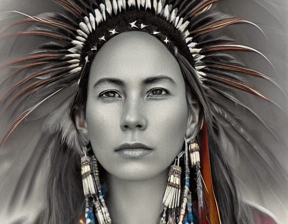 Serene Native American Woman in Ethereal Double Exposure