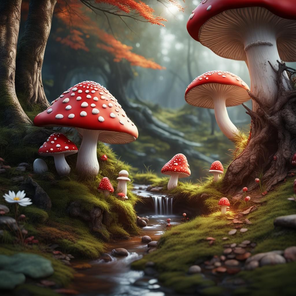Fly Agaric Mushroom Fairy Village: Fantasy Concept Art
