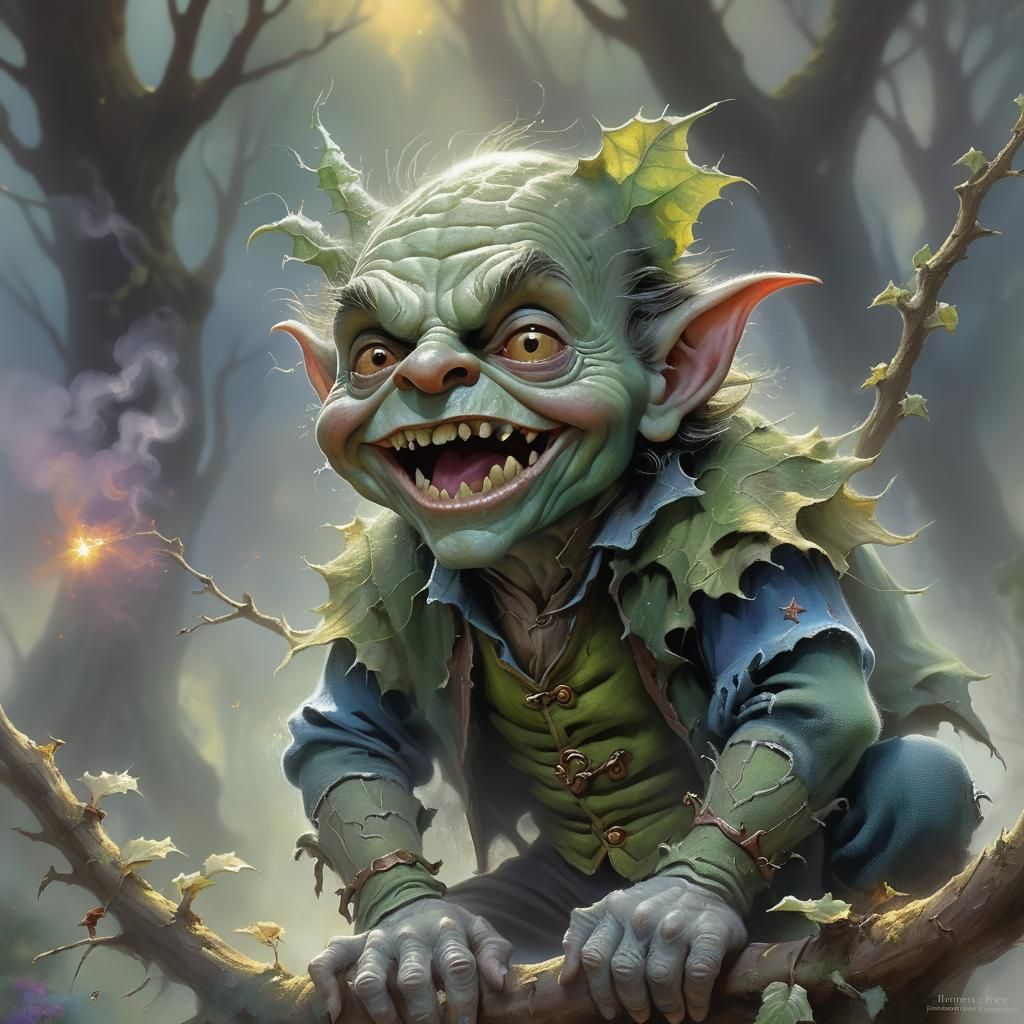 Ethereal Goblin in a Detailed Fantasy Landscape