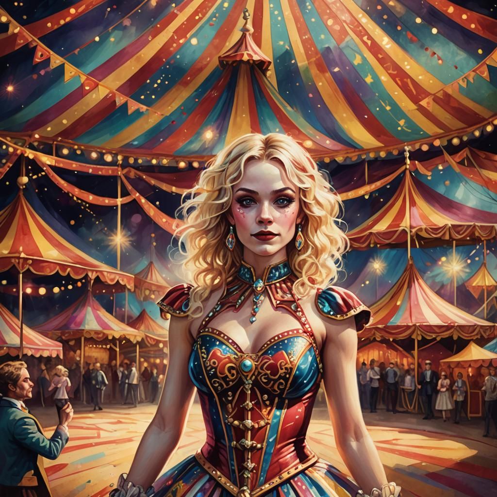 Blonde Acrobat Under the Big Top: Fantasy Art