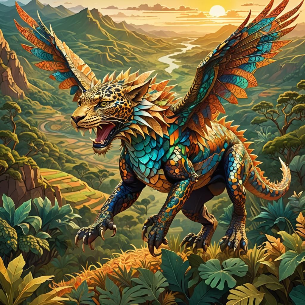 Leopard African Dragon over Savannah: Fractal Art