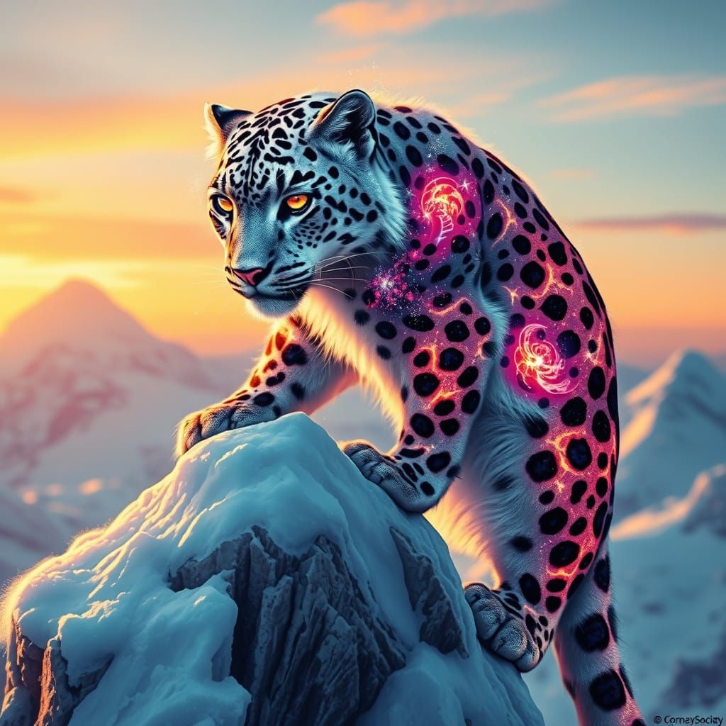 Snow Leopard with Galaxy Fur in Graffiti Style