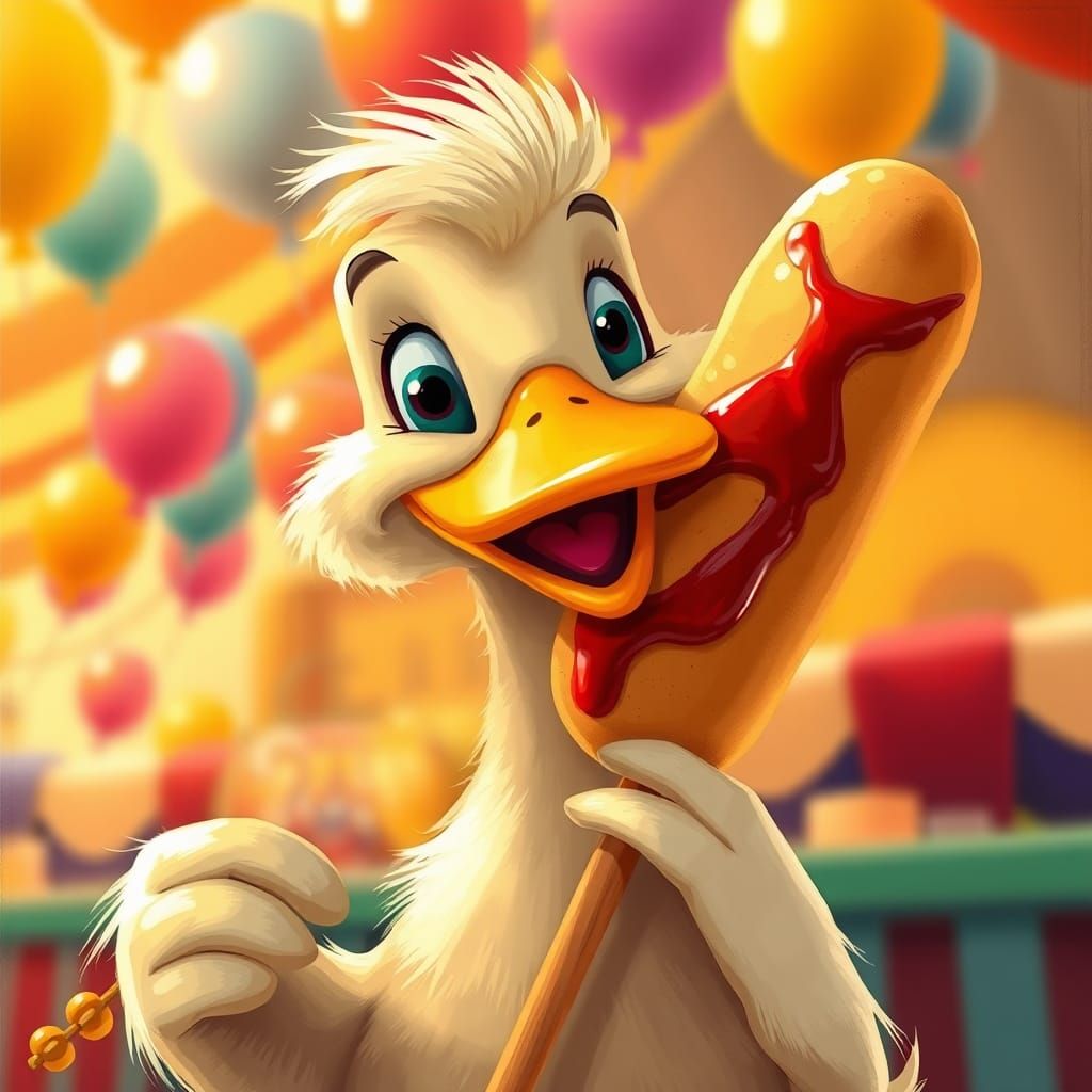 Duck with Corn Dog in Carnival Setting