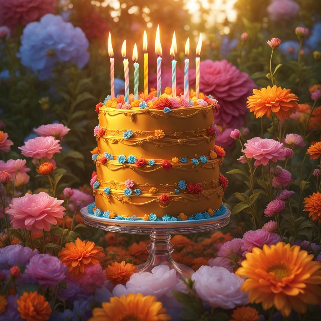 Festive Birthday Party with Cake and Flowers