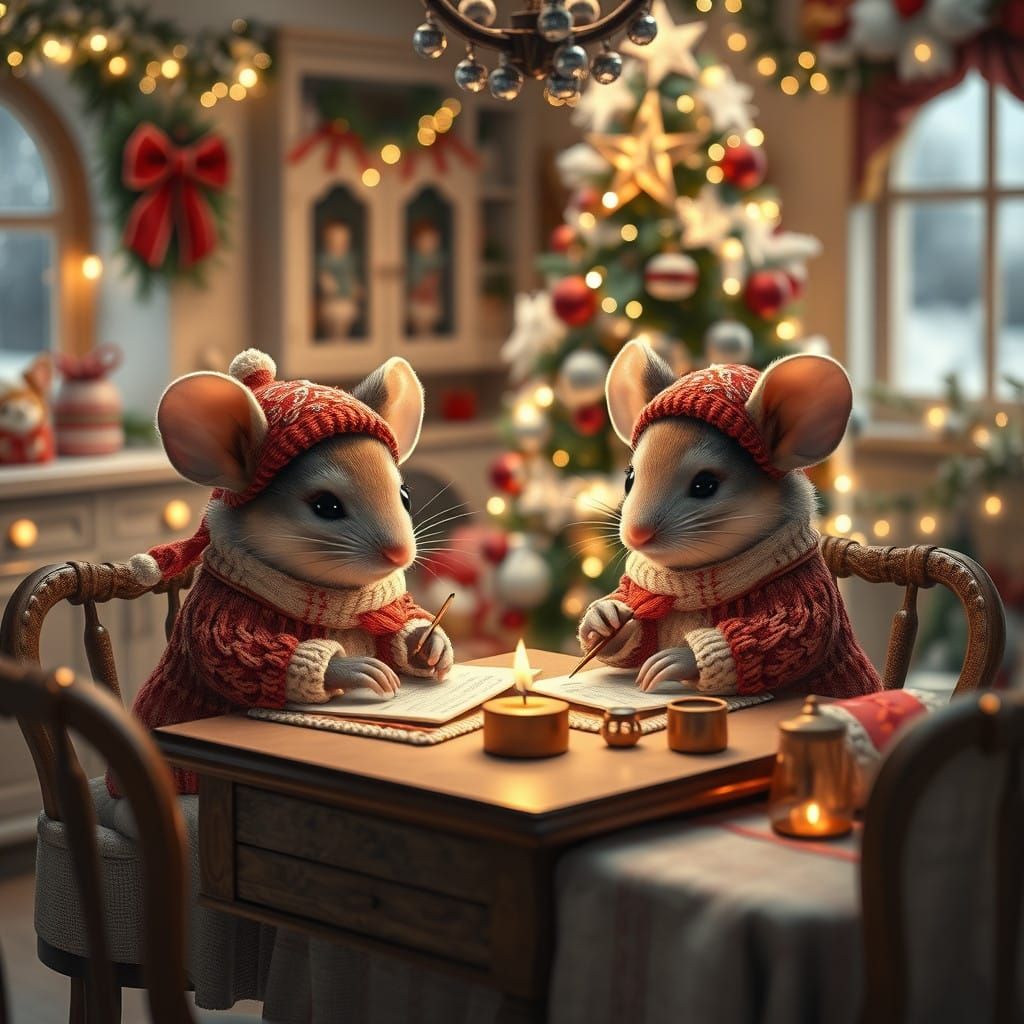Charming Christmas Mice Write Letters to Santa in Whimsical....