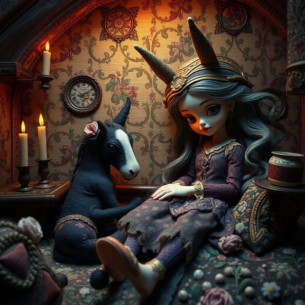 Surreal Patchwork Creature and Puppy in Steamnoirnouveau Sty...