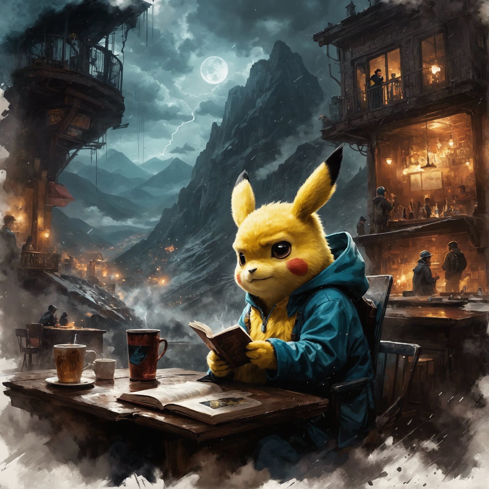 Detective Pikachu at a Gloomy Bar, Splash Art