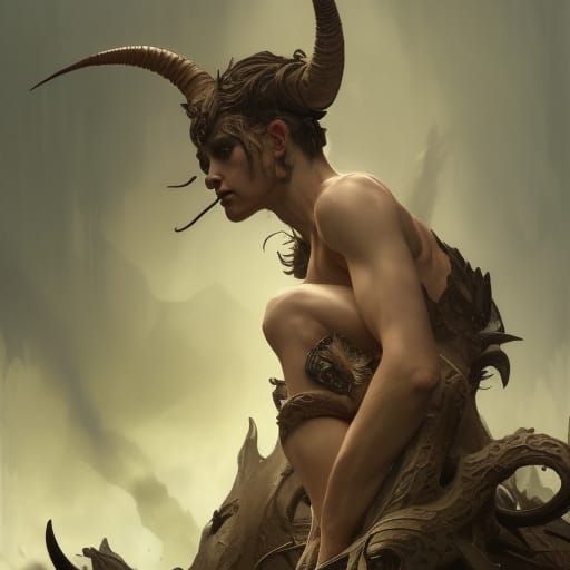 Detailed Satyr in Dark Fantasy Style