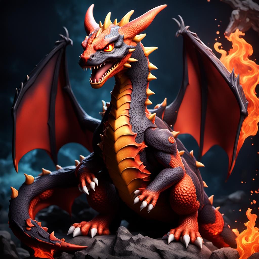 Demonic Porcelain Charizard Doll in Detailed Matte Painting