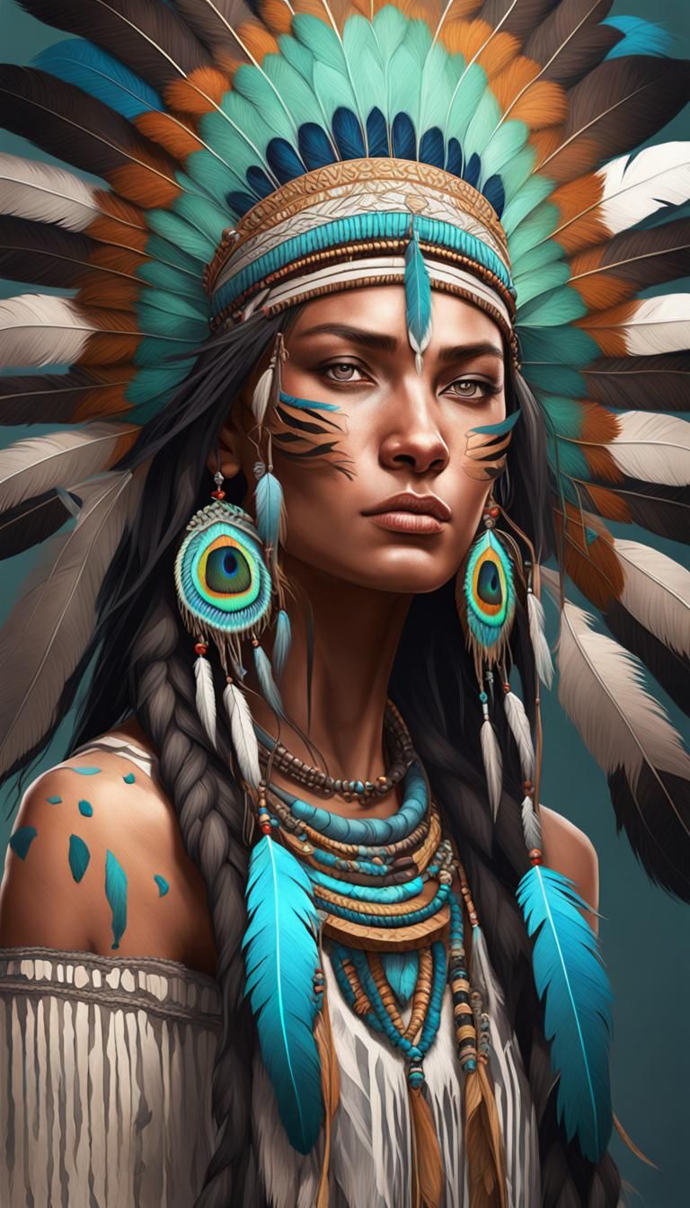 Native American Zebra Hybrid Portrait in Art Nouveau Style