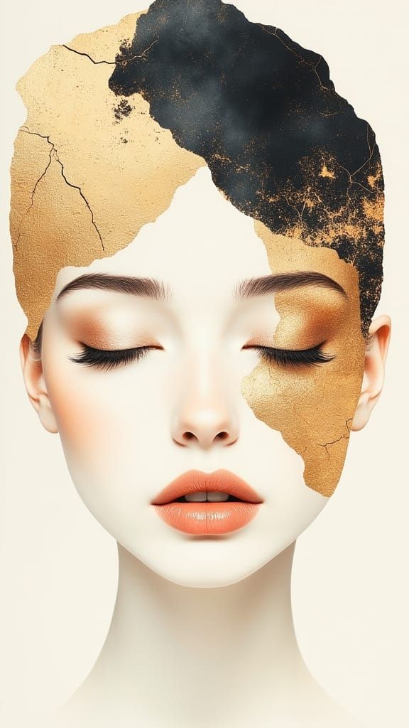 Geometric Op Art Portrait of Woman's Face