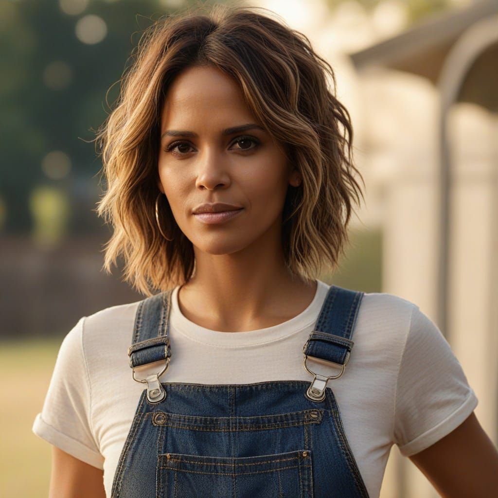 Photorealistic Portrait of Woman in Overalls