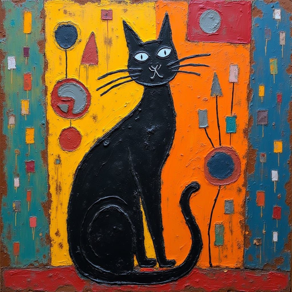 Abstract Cat in Vibrant Cubist Style