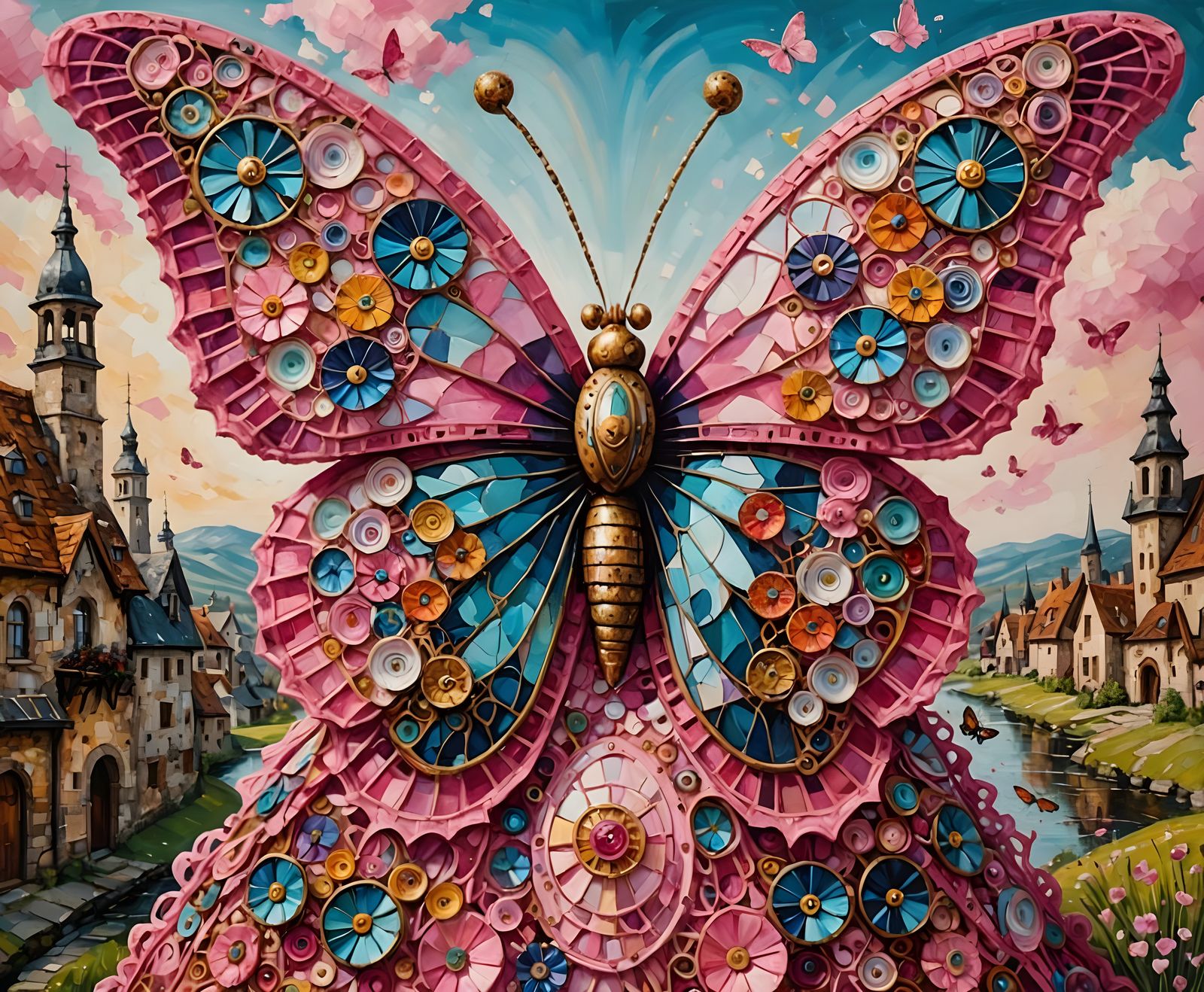 Ethereal Steampunk Easter Butterfly in Vibrant Pink