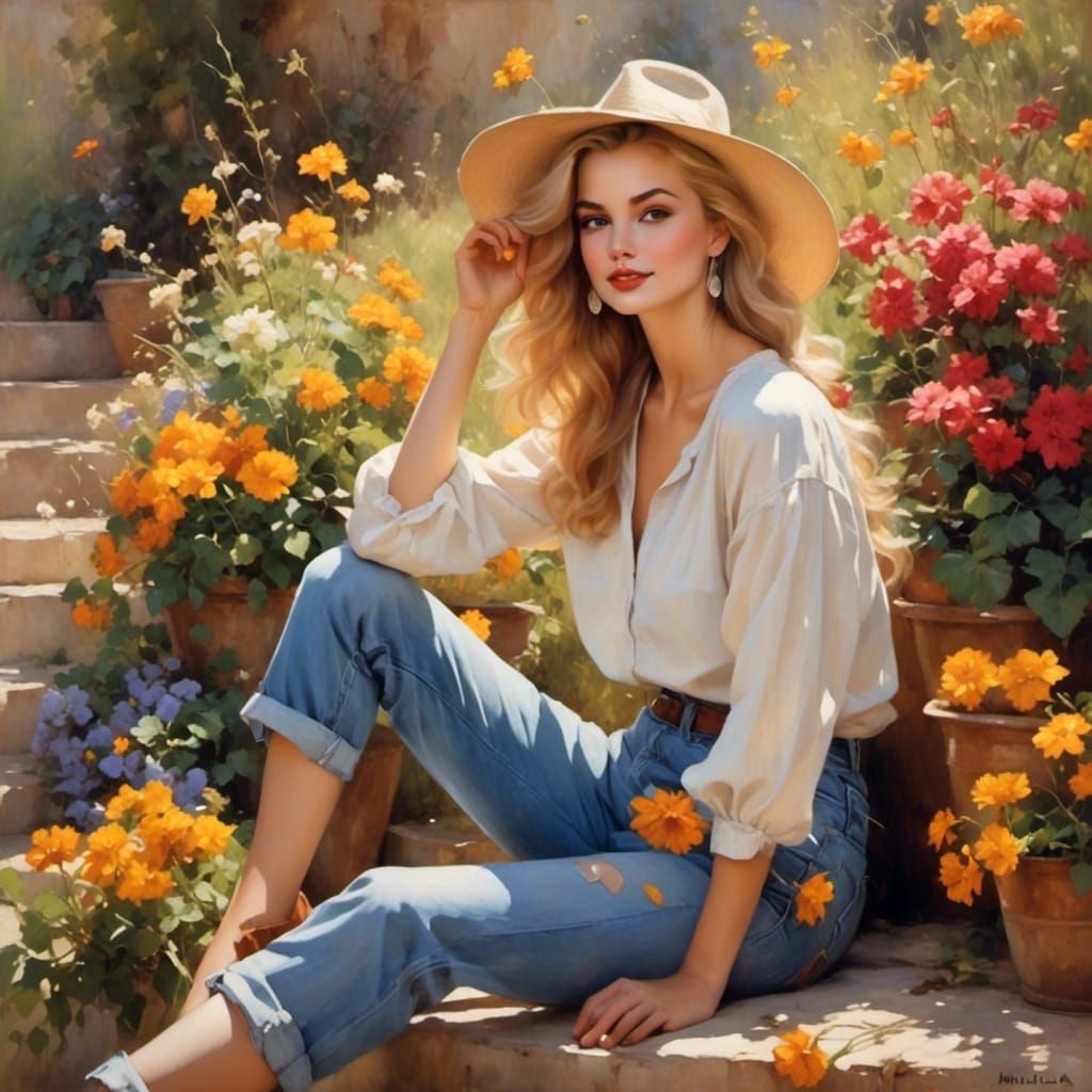 Marilyn Monroe in a Garden of Flowers