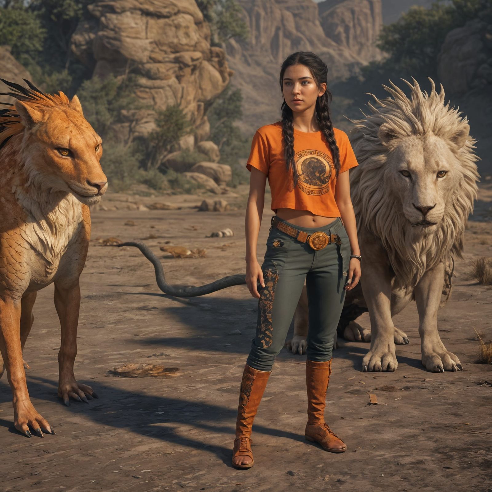 Native American Woman with Fantasy Creatures