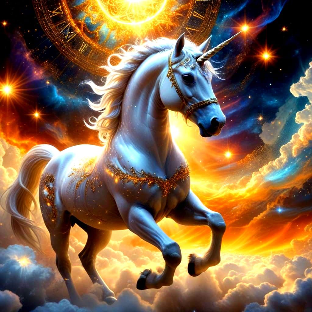 Heavenly Unicorn Dancing Through Cosmic Fabric