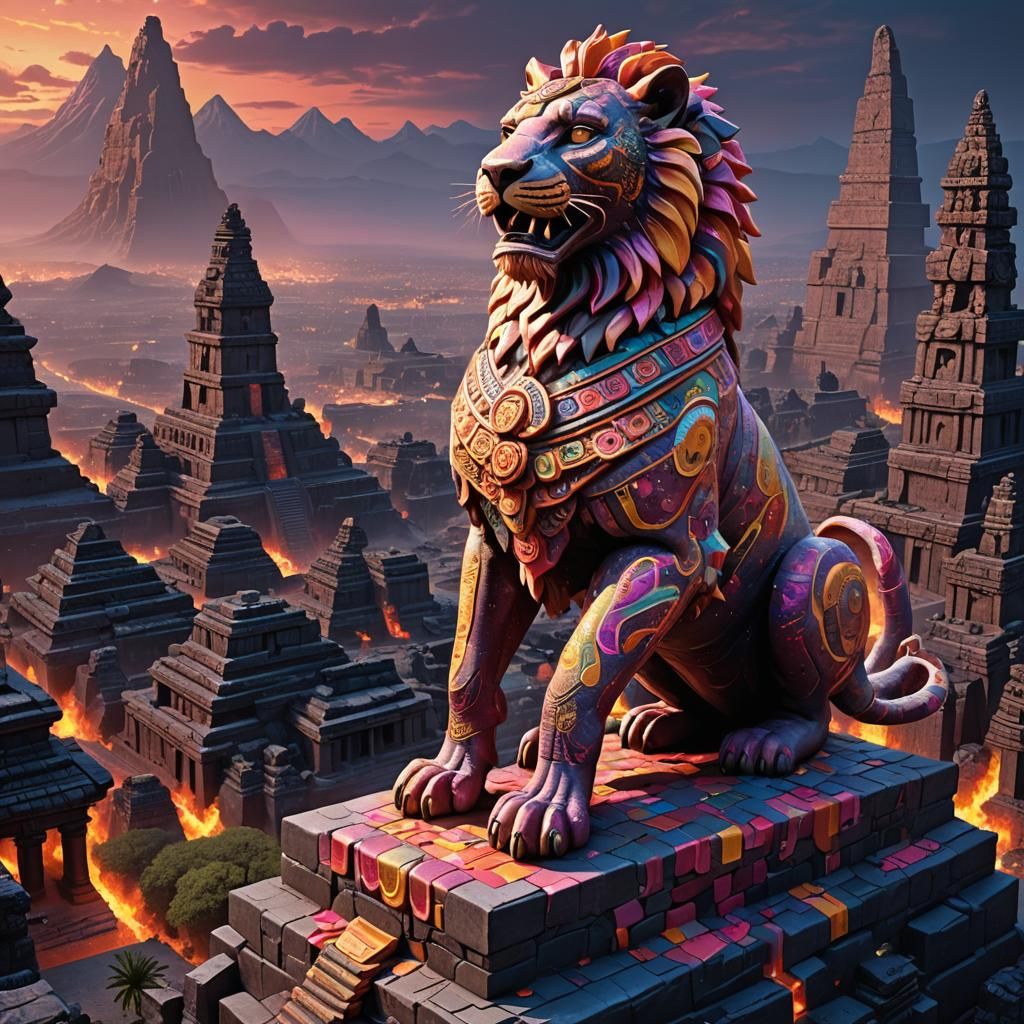 Triumphant Tabaxi in Candy-Coated Twilight Cityscape