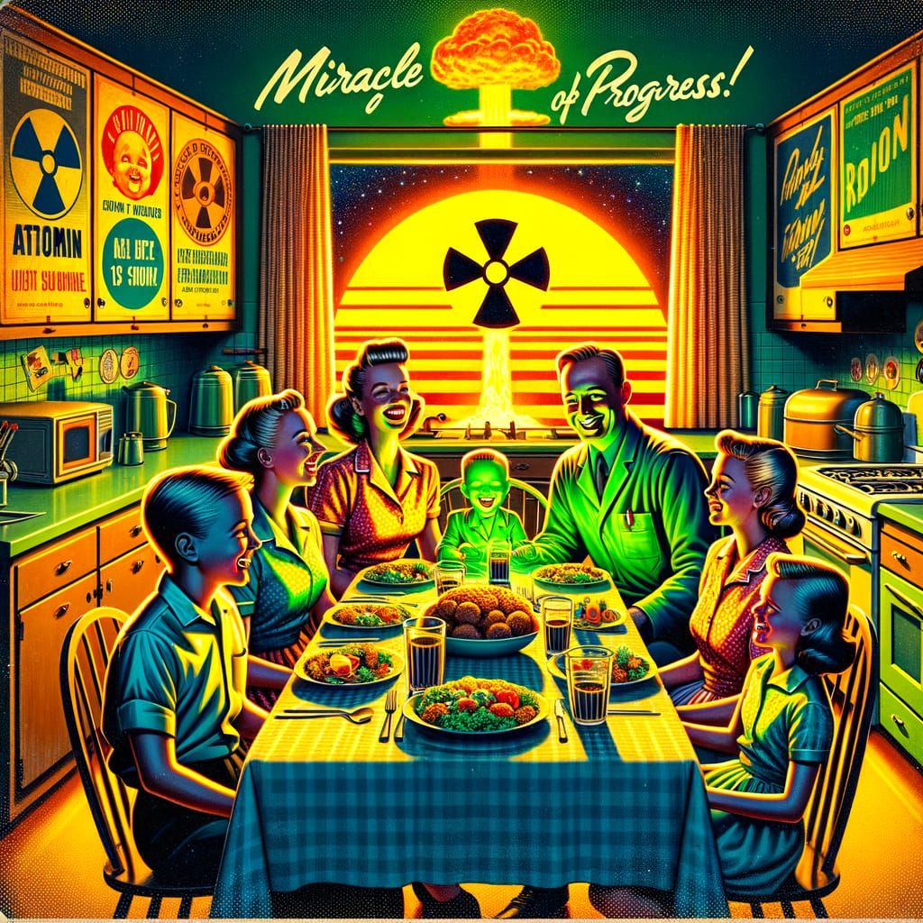 Mid-Century Family Glows Green in Surreal Sunset Kitchen