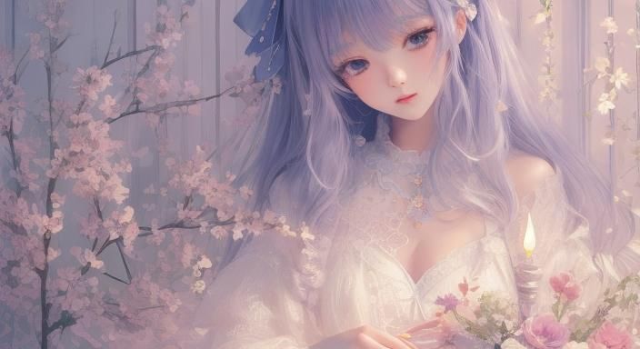 Sparklecore Girl Surrounded by Pastel Flowers