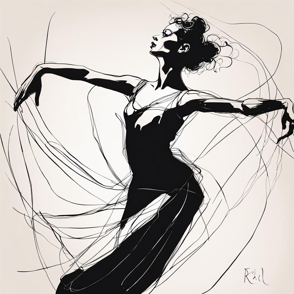 Elegant Female Dancer in Abstract Line Art