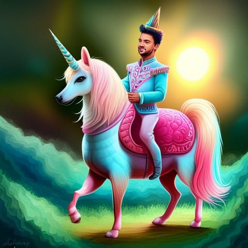 Prince Charming Rides Unicorn in Candy Art Style
