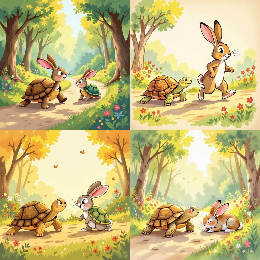 Tortoise and Hare Kids Drawing of Aesop's Fable