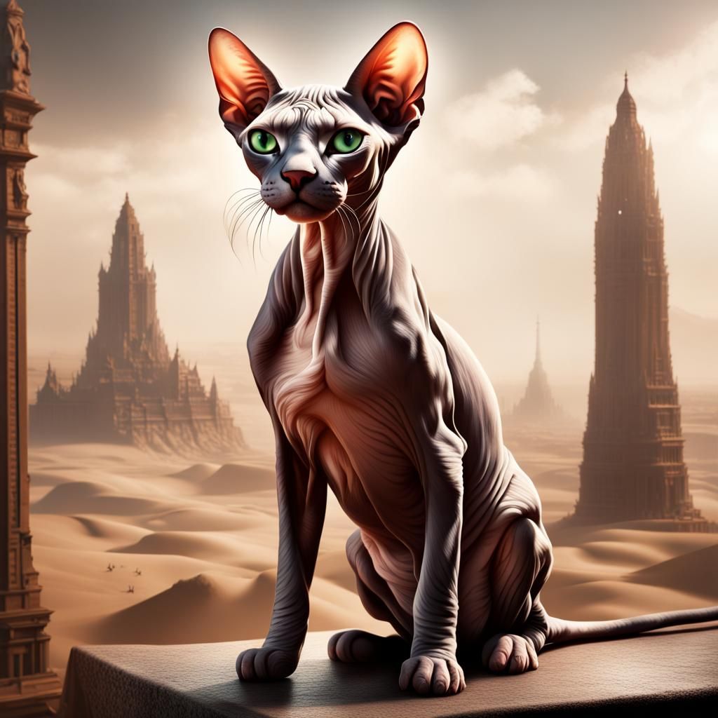Intricate Sphynx Cat Digital Matte Painting