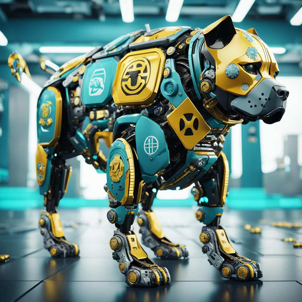 Futuristic Robot Staffie Dog with Japanese Decals