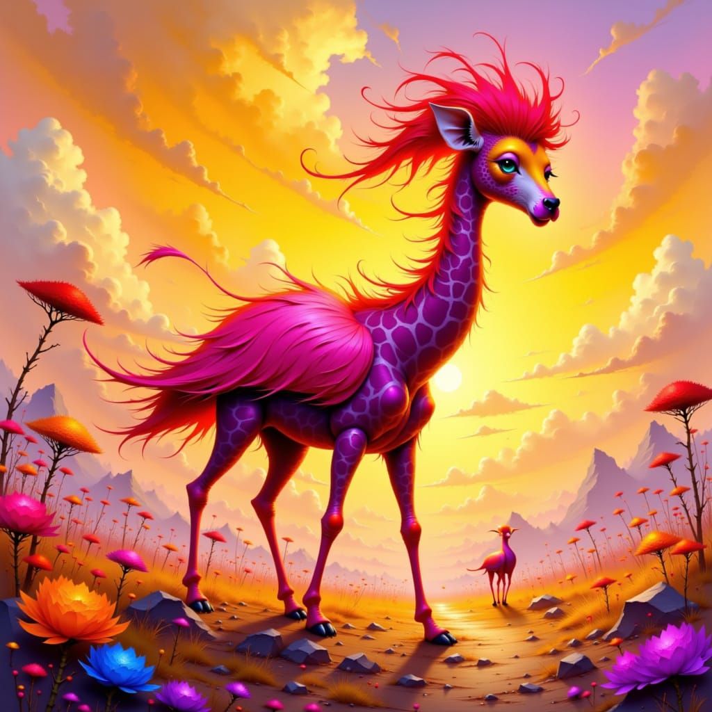 Flamingo-Giraffe Hybrid in Painterly Style