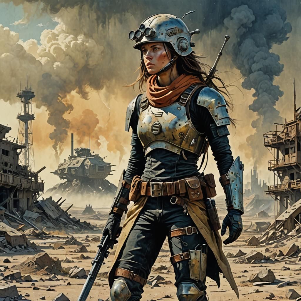 Post-Apocalyptic Female Warrior in Sci-Fi Art Style