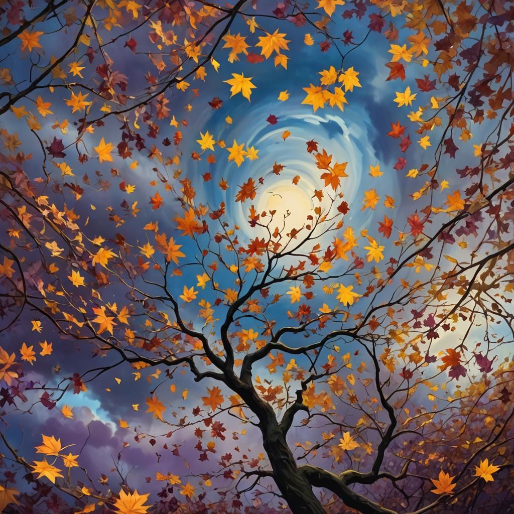 Autumn Leaves Dance: An Impressionist Matte Painting