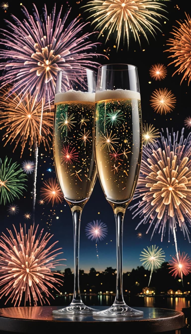 Midnight Fireworks Celebration Under Starry Sky